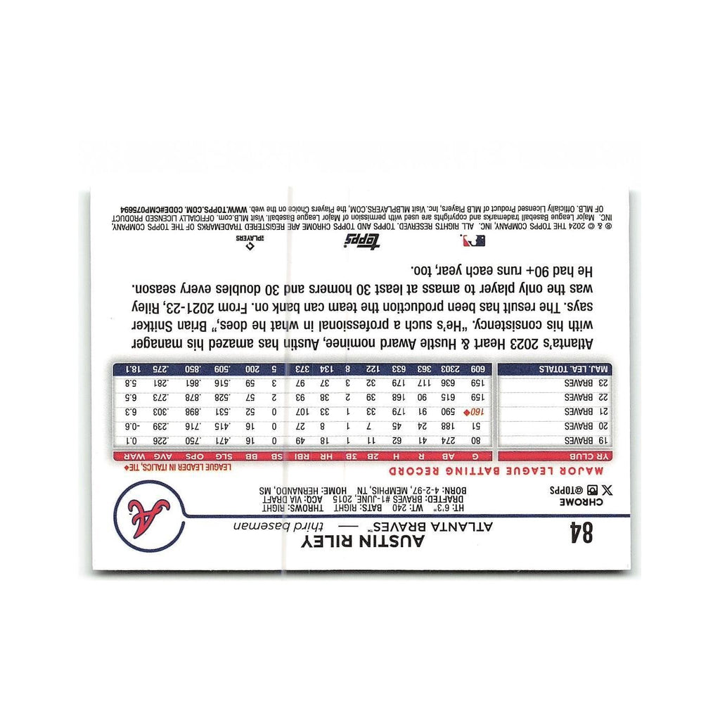 Austin Riley 2024 Topps Chrome #84 Atlanta Braves Baseball Card NM