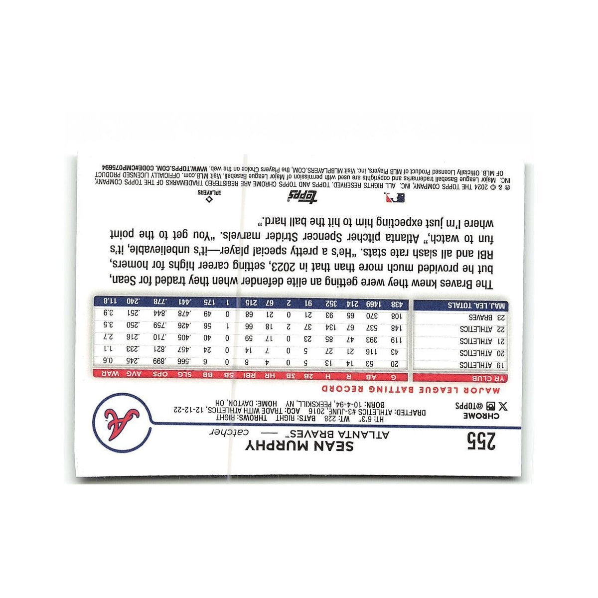 Sean Murphy 2024 Topps Chrome #255 Atlanta Braves Baseball Card NM