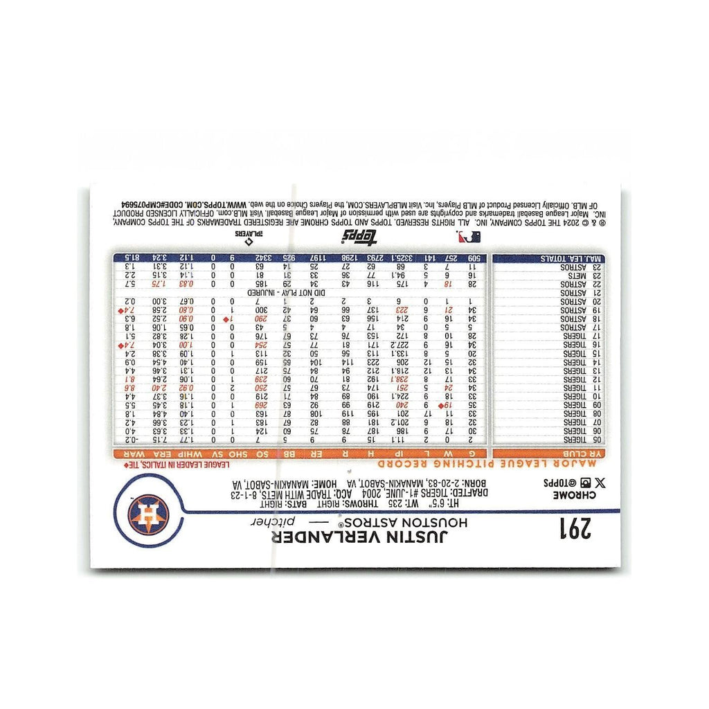 Justin Verlander 2024 Topps Chrome #291 Houston Astros Baseball Card NM