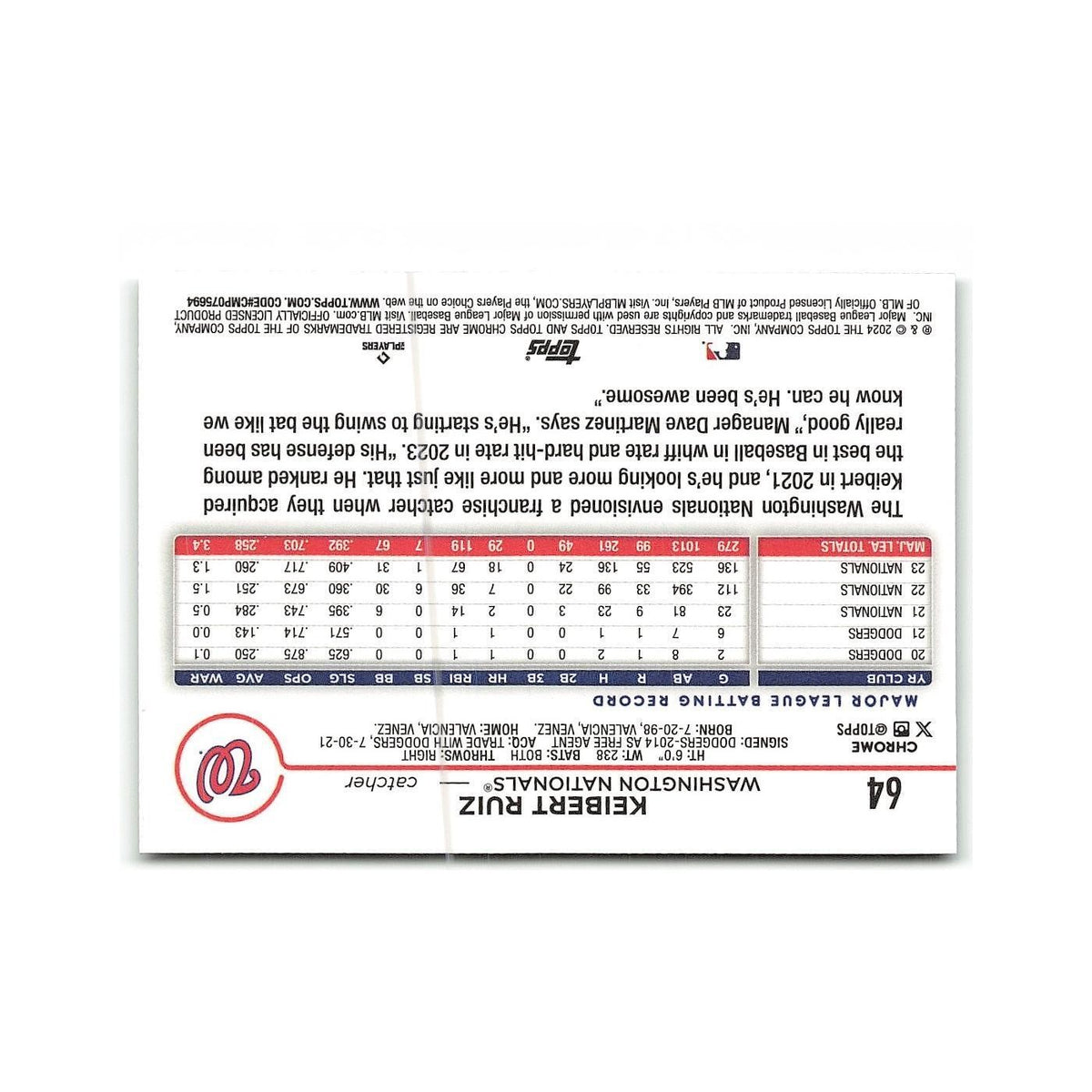 Keibert Ruiz 2024 Topps Chrome #64 Washington Nationals Baseball Card NM