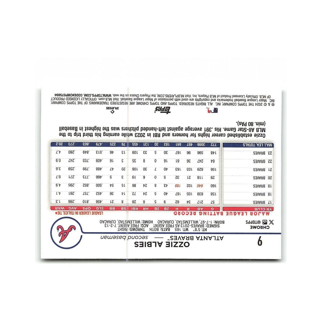 Ozzie Albies 2024 Topps Chrome #9 Atlanta Braves Baseball Card NM