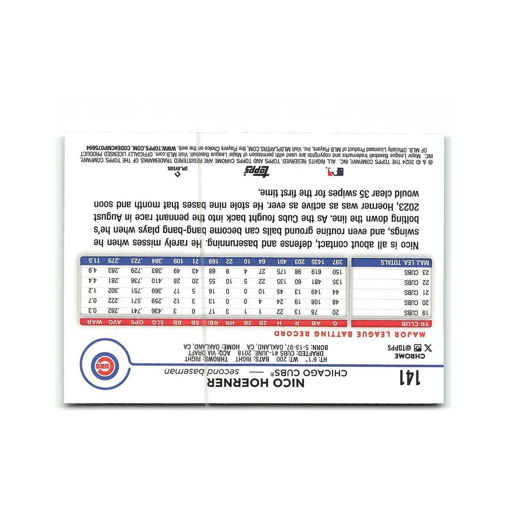 Nico Hoerner 2024 Topps Chrome #141 Chicago Cubs Baseball Card NM
