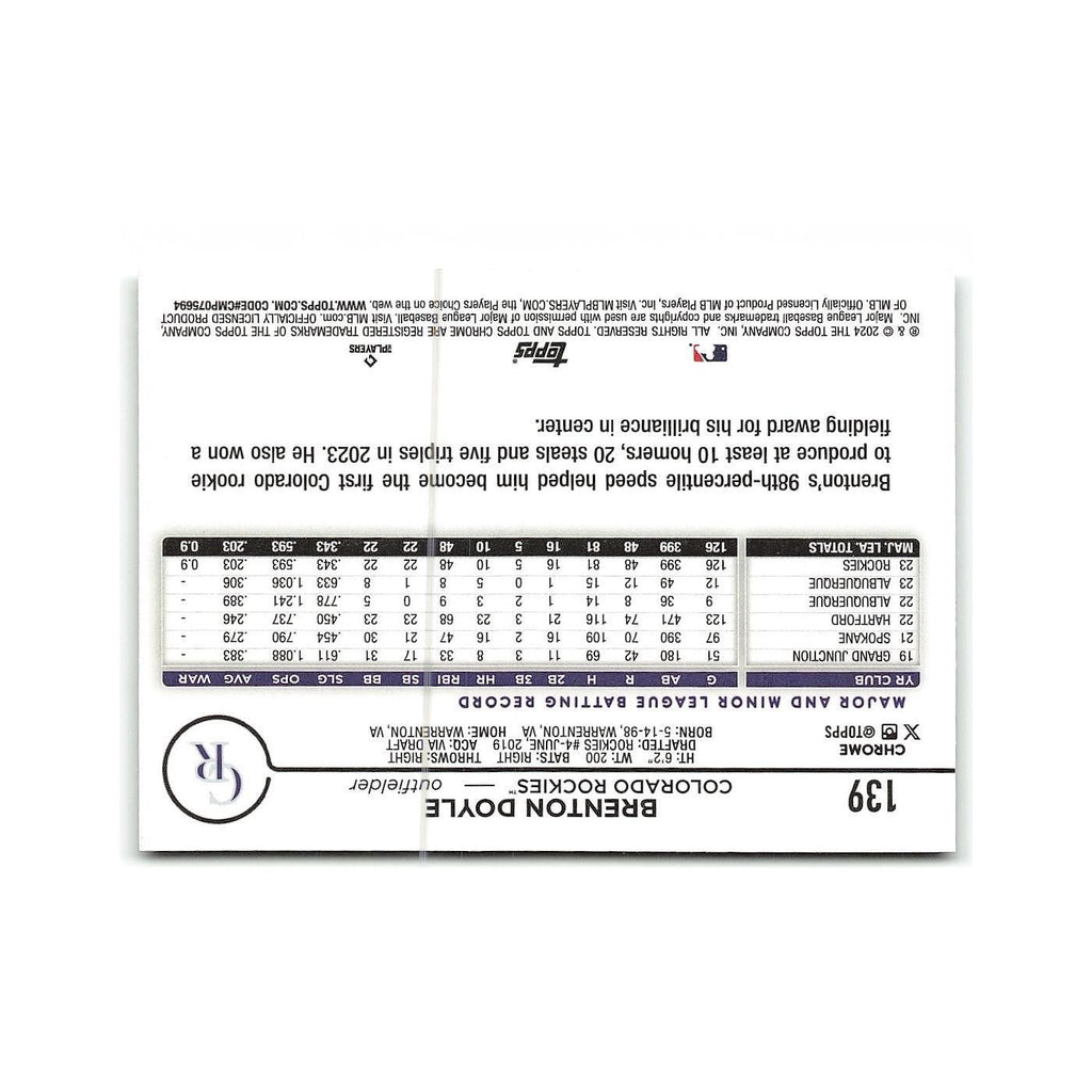 Brenton Doyle 2024 Topps Chrome #139 Colorado Rockies Baseball Card NM
