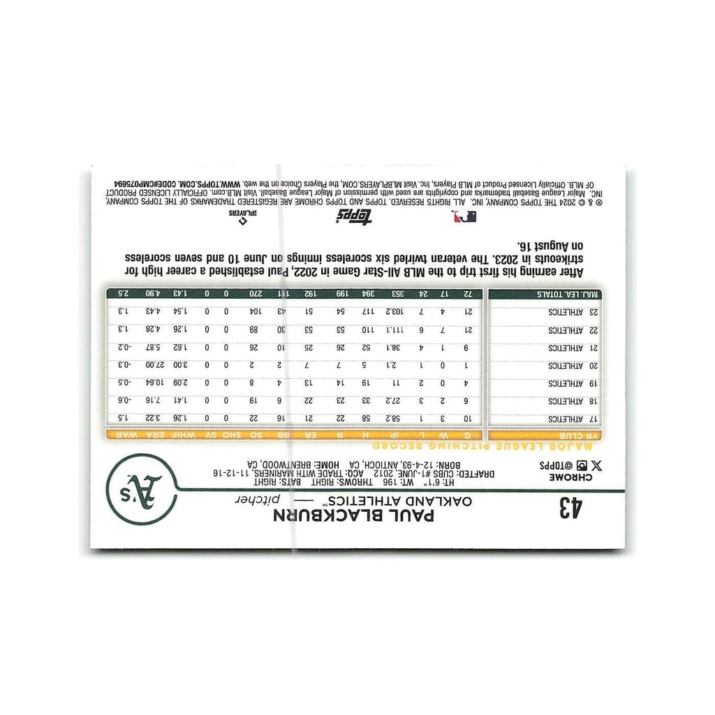 Paul Blackburn 2024 Topps Chrome #43 Oakland Athletics Baseball Card NM