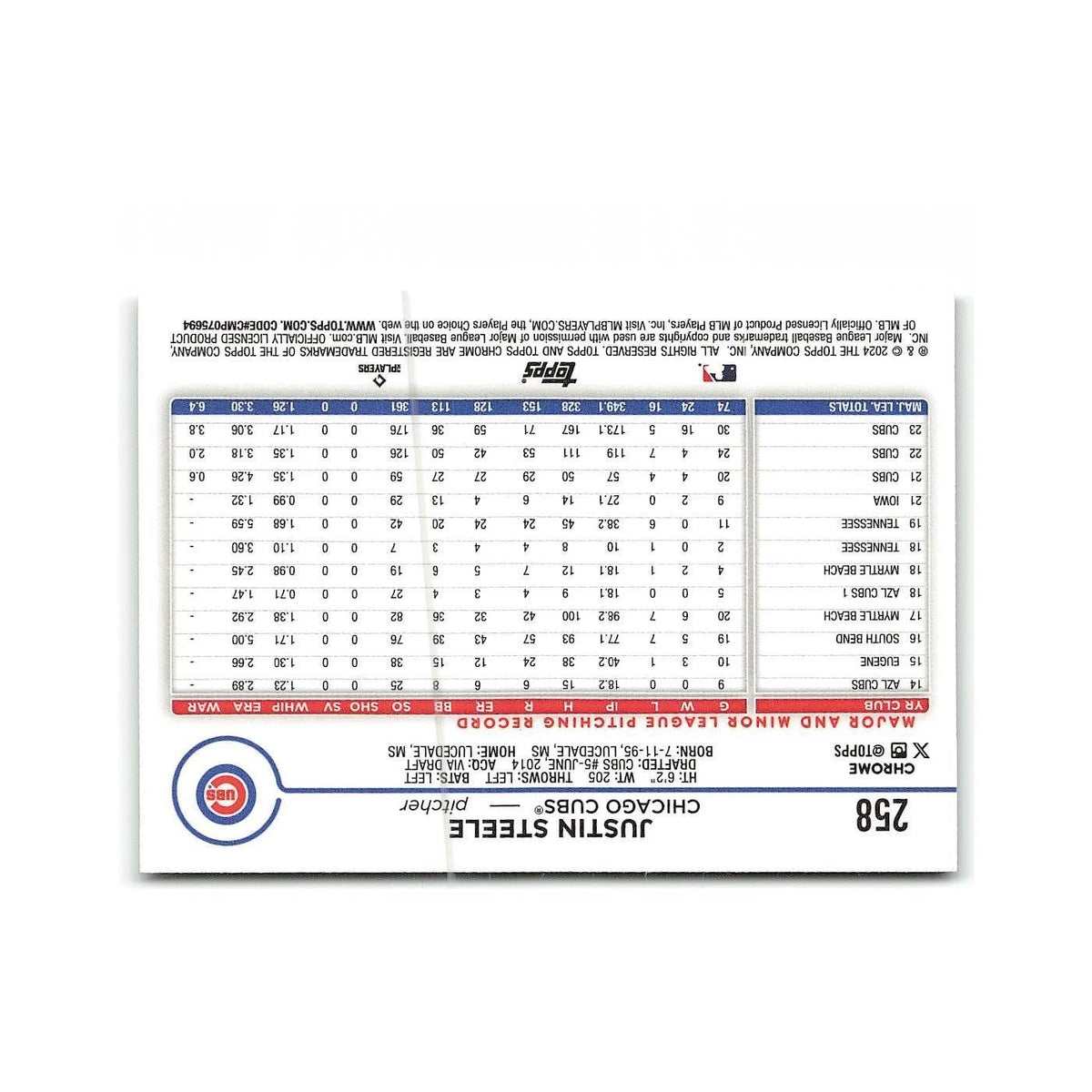 Justin Steele 2024 Topps Chrome #258 Chicago Cubs Baseball Card NM
