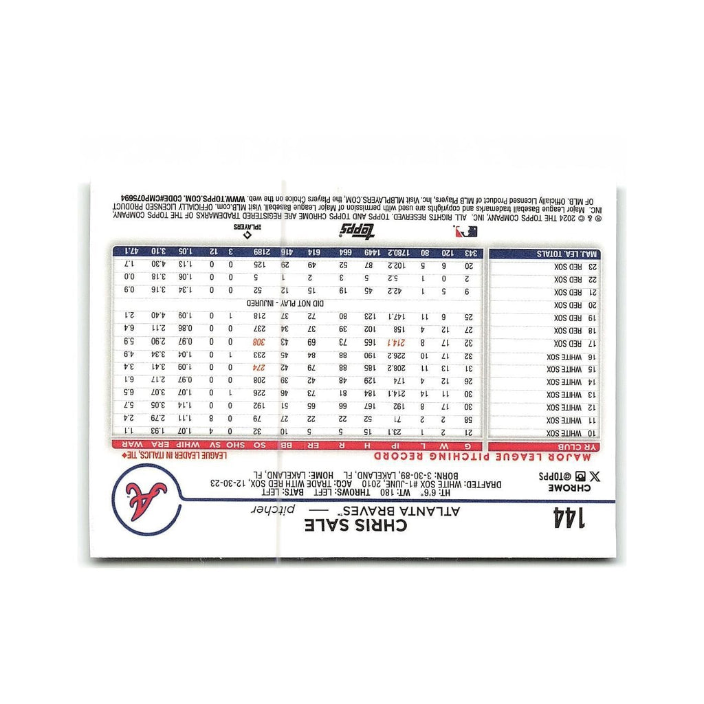 Chris Sale 2024 Topps Chrome #144 Atlanta Braves Baseball Card NM