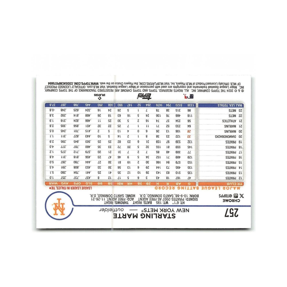 Starling Marte 2024 Topps Chrome #257 New York Mets Baseball Card NM