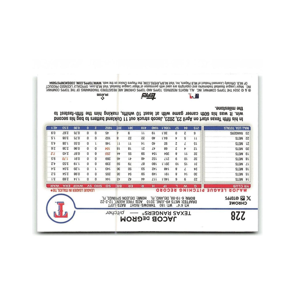 Jacob deGrom 2024 Topps Chrome #228 Texas Rangers Baseball Card NM