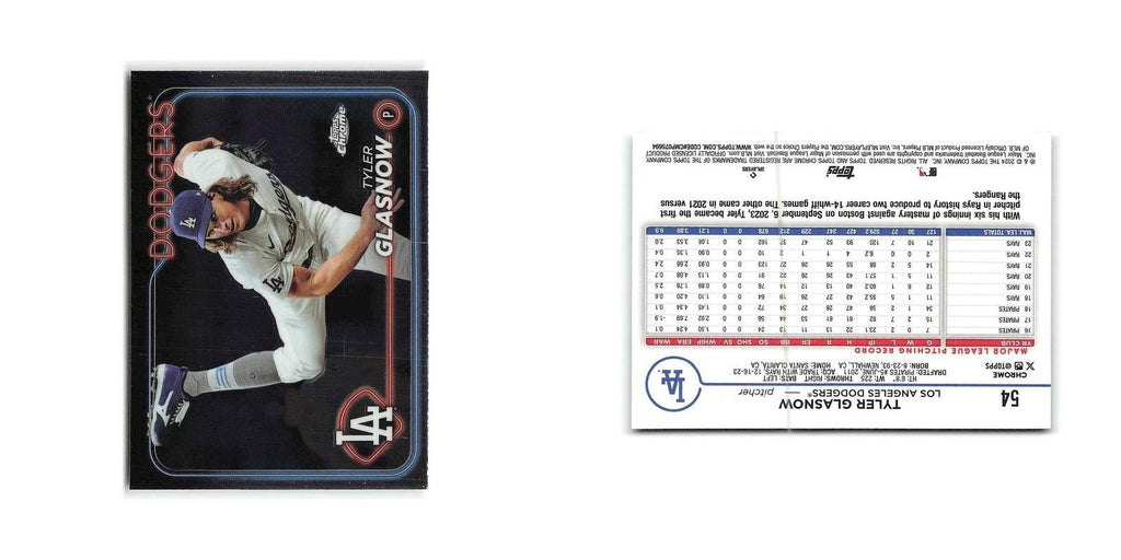 Tyler Glasnow 2024 Topps Chrome #54 Los Angeles Dodgers Baseball Card NM