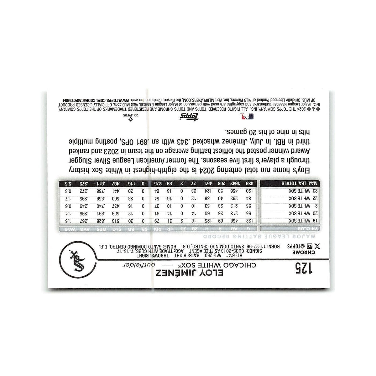 Eloy Jiménez 2024 Topps Chrome #125 Chicago White Sox Baseball Card NM