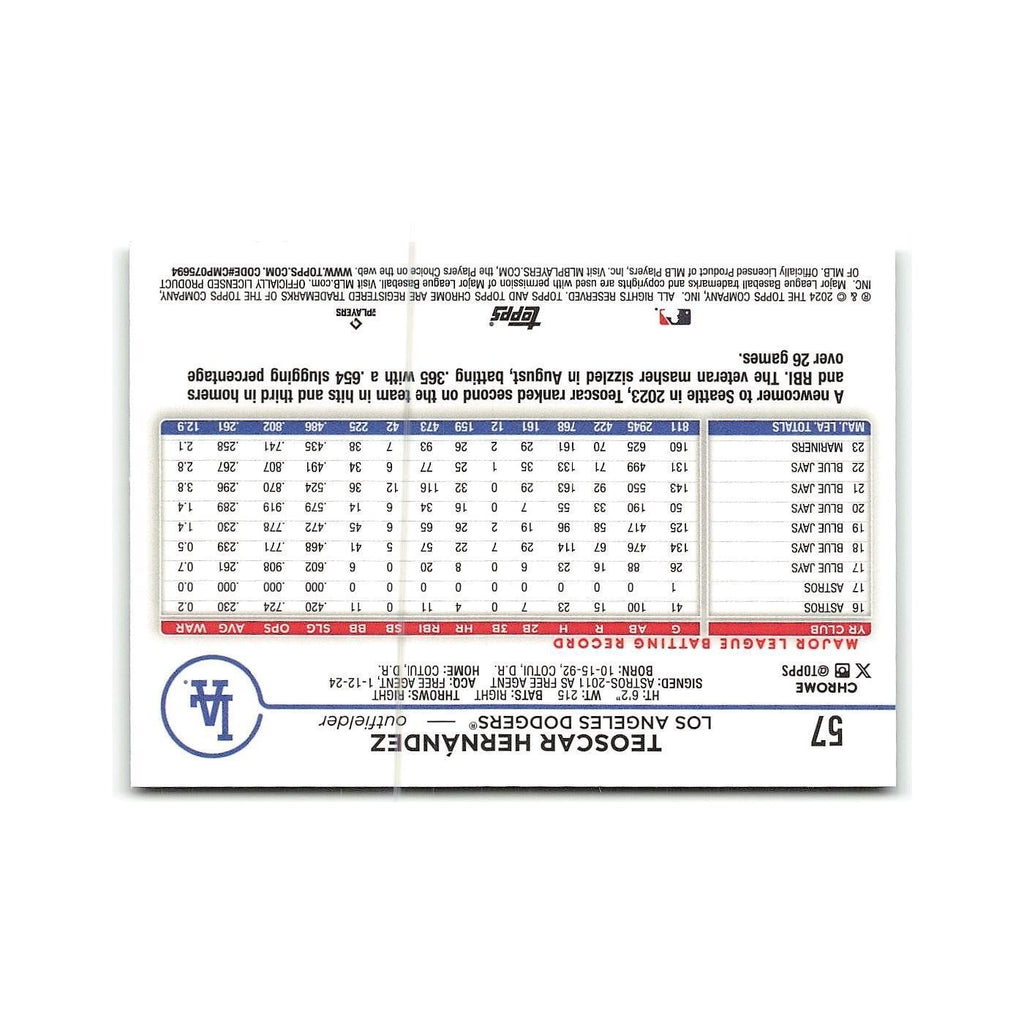 Teoscar Hernández 2024 Topps Chrome #57 Los Angeles Dodgers Baseball Card NM
