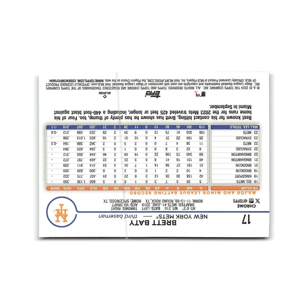 Brett Baty 2024 Topps Chrome #17 New York Mets Baseball Card NM