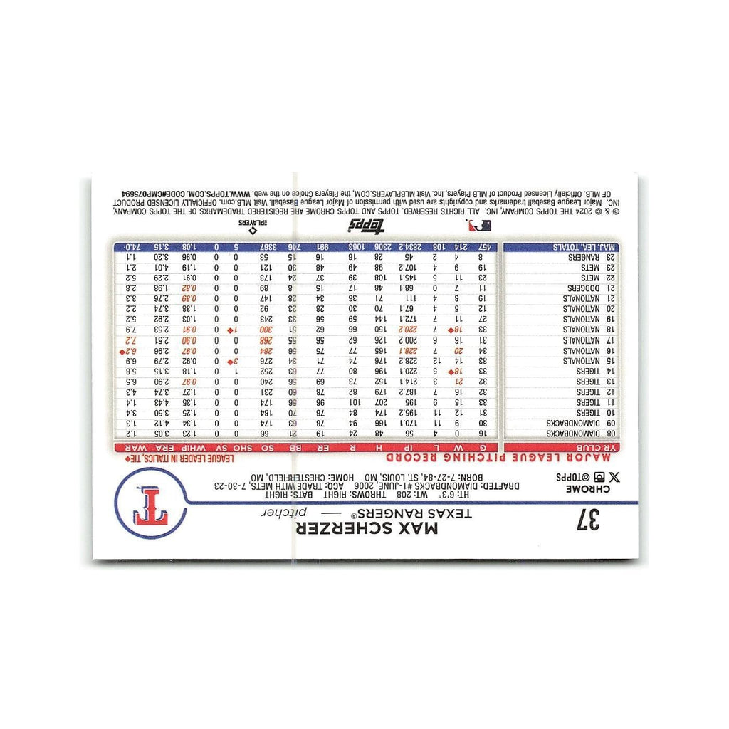 Max Scherzer 2024 Topps Chrome #37 Texas Rangers Baseball Card NM