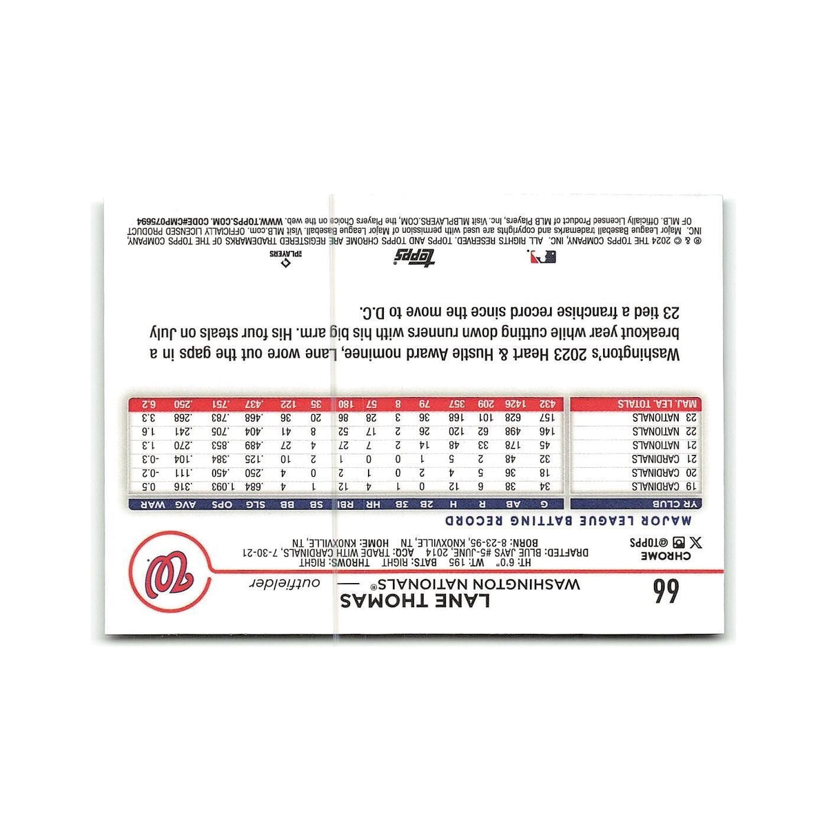 Lane Thomas 2024 Topps Chrome #66 Washington Nationals Baseball Card NM