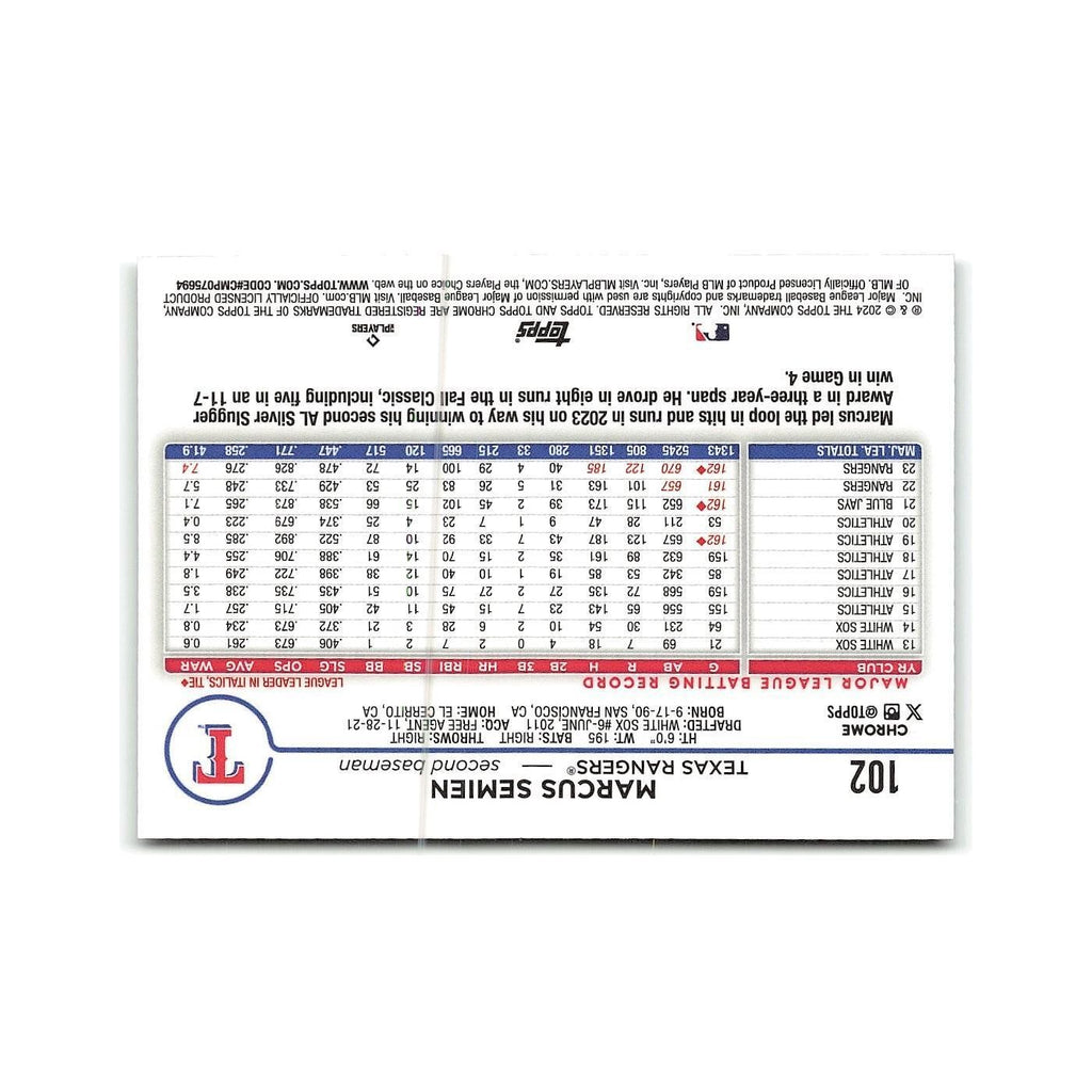 Marcus Semien 2024 Topps Chrome #102 Texas Rangers Baseball Card NM