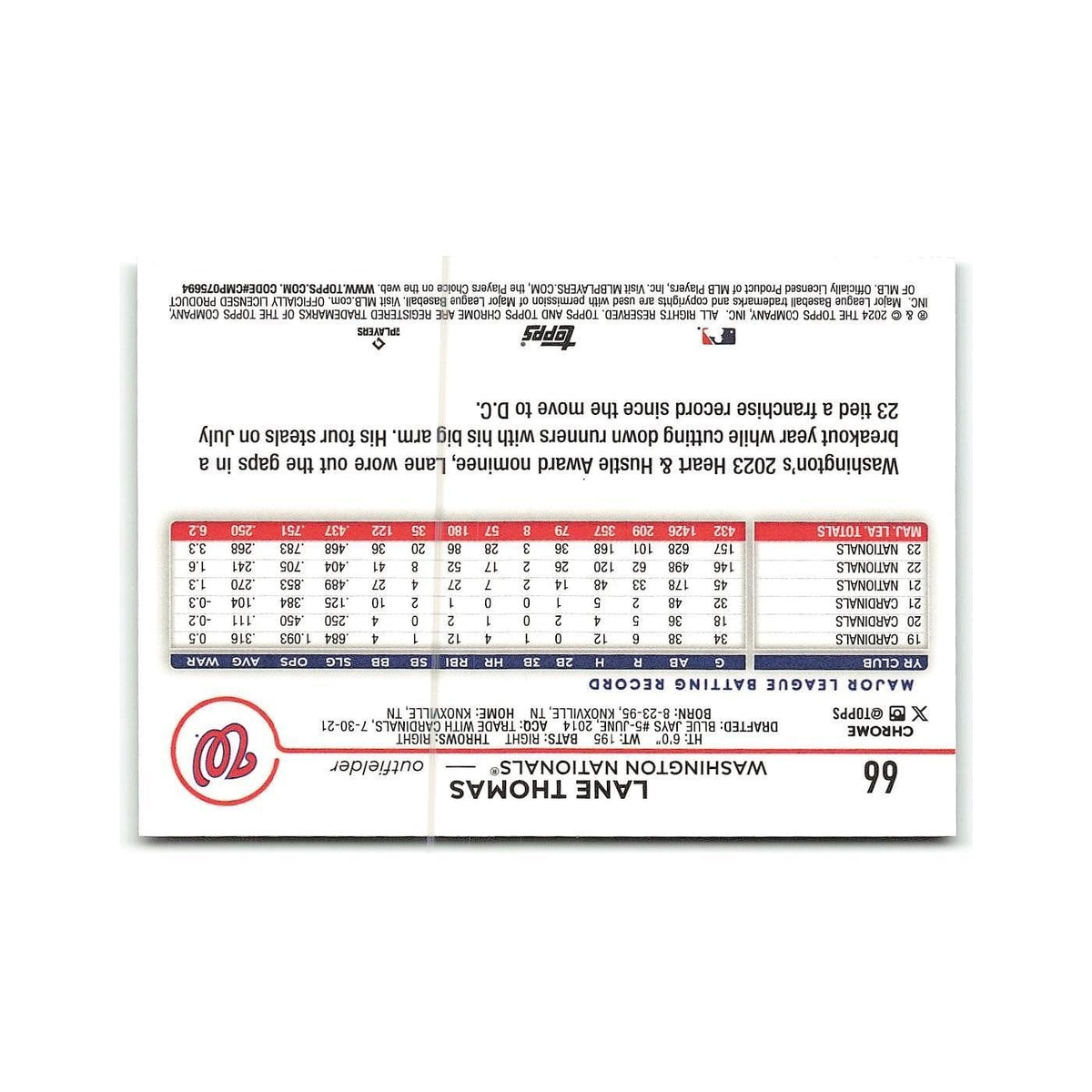 Lane Thomas 2024 Topps Chrome #66 Washington Nationals Baseball Card NM