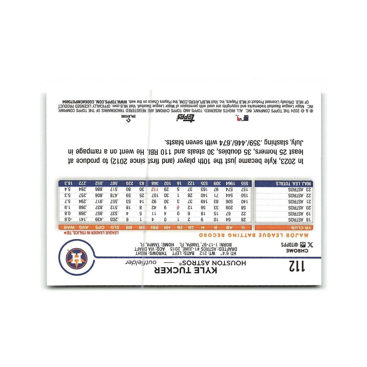 Kyle Tucker 2024 Topps Chrome #112 Houston Astros Baseball Card NM