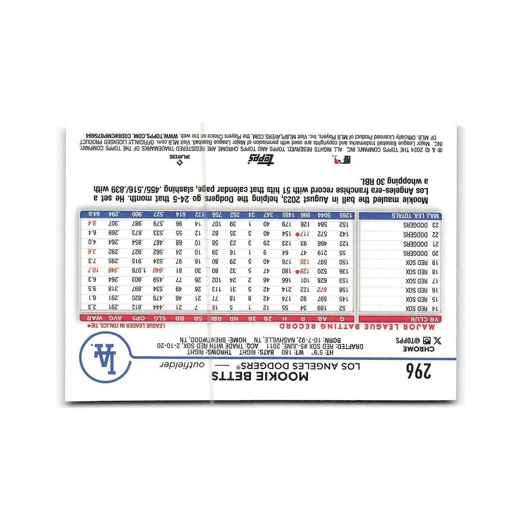 Mookie Betts 2024 Topps Chrome #296 Los Angeles Dodgers Baseball Card NM