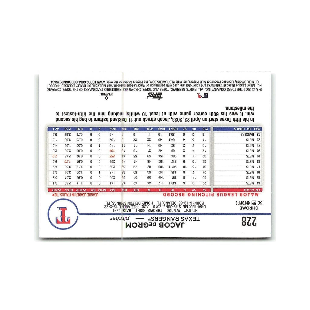 Jacob deGrom 2024 Topps Chrome #228 Texas Rangers Baseball Card NM