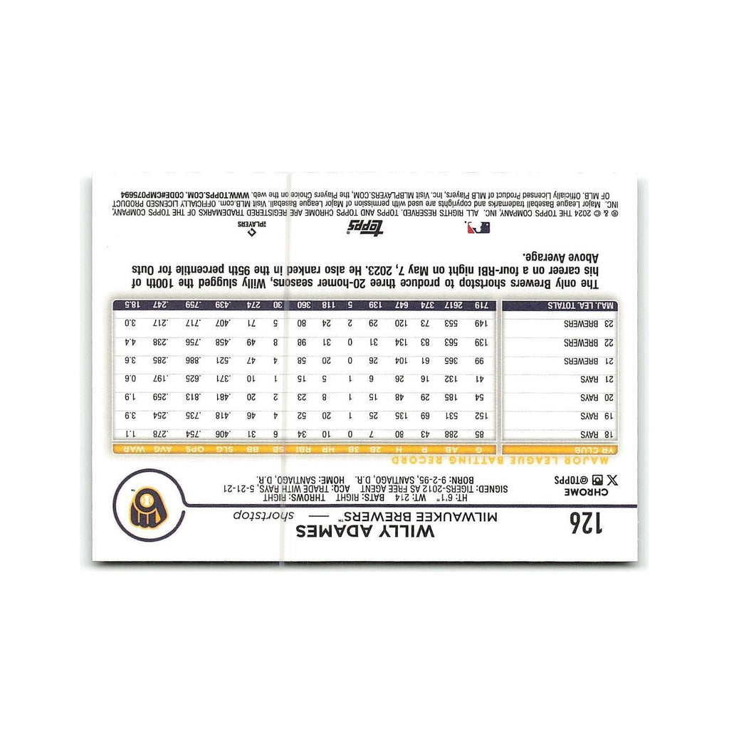 Willy Adames 2024 Topps Chrome #126 Milwaukee Brewers Baseball Card NM