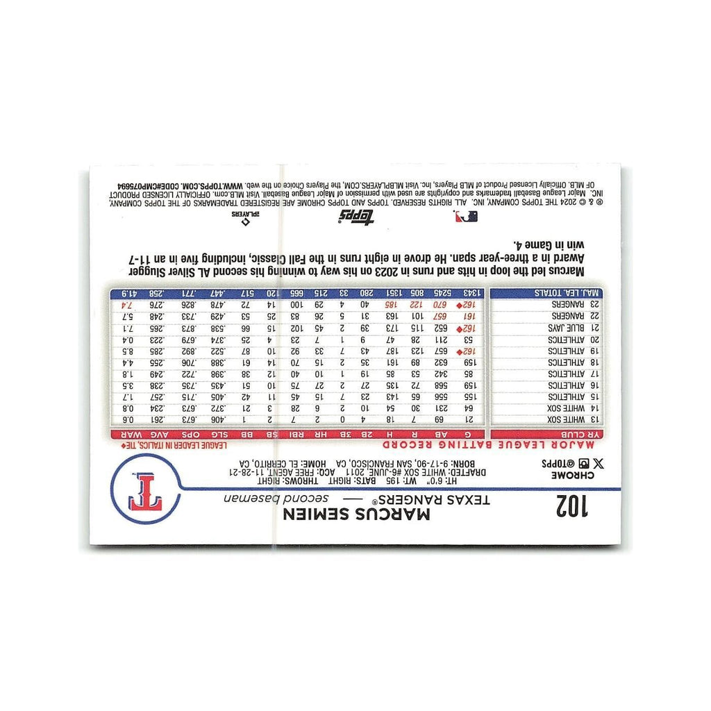 Marcus Semien 2024 Topps Chrome #102 Texas Rangers Baseball Card NM