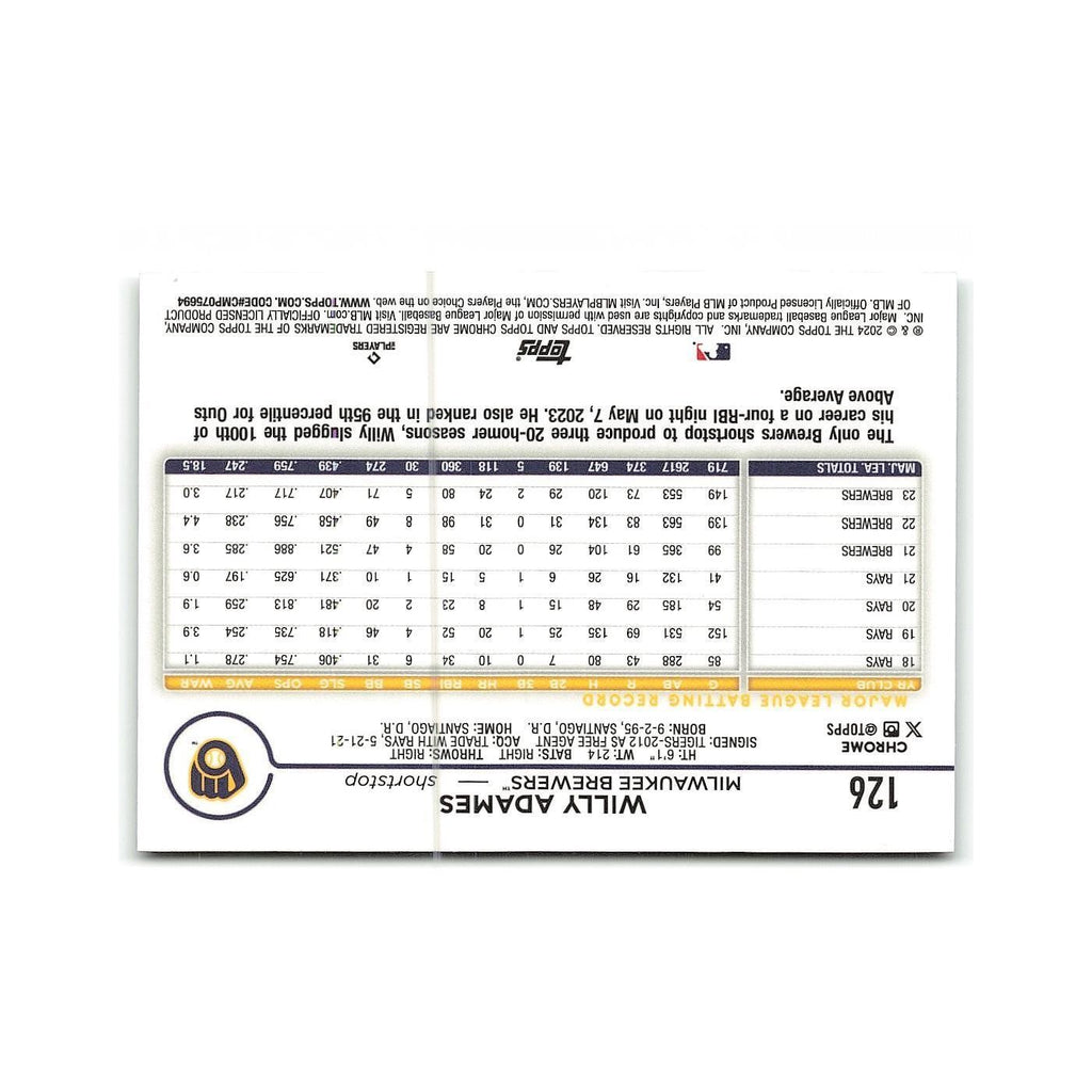 Willy Adames 2024 Topps Chrome #126 Milwaukee Brewers Baseball Card NM