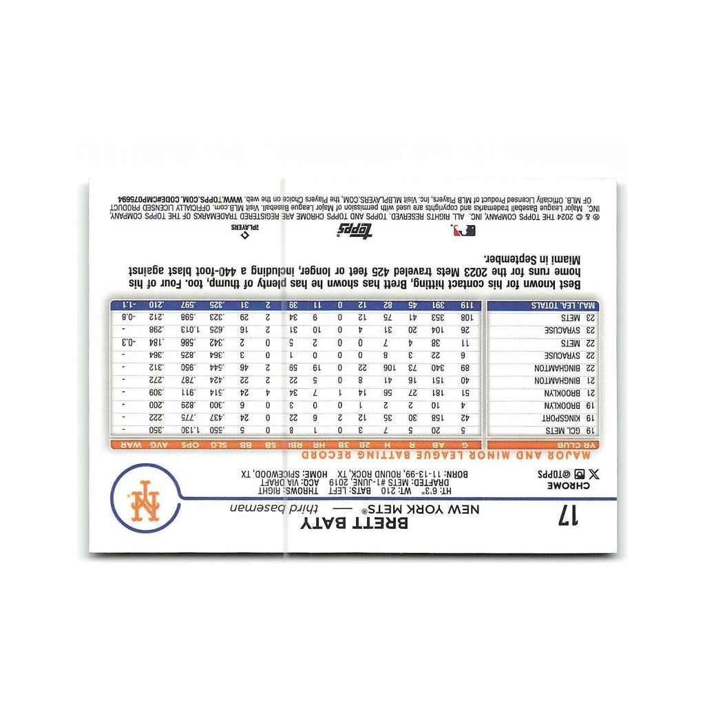 Brett Baty 2024 Topps Chrome #17 New York Mets Baseball Card NM