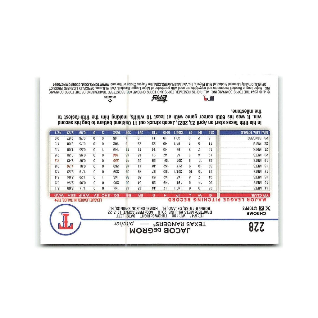 Jacob deGrom 2024 Topps Chrome #228 Texas Rangers Baseball Card NM