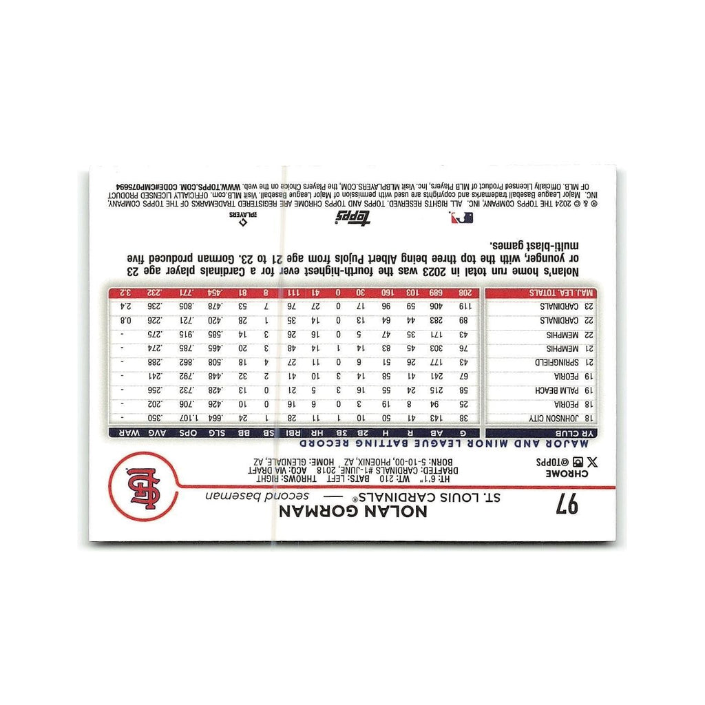 Nolan Gorman 2024 Topps Chrome #97 St. Louis Cardinals Baseball Card NM