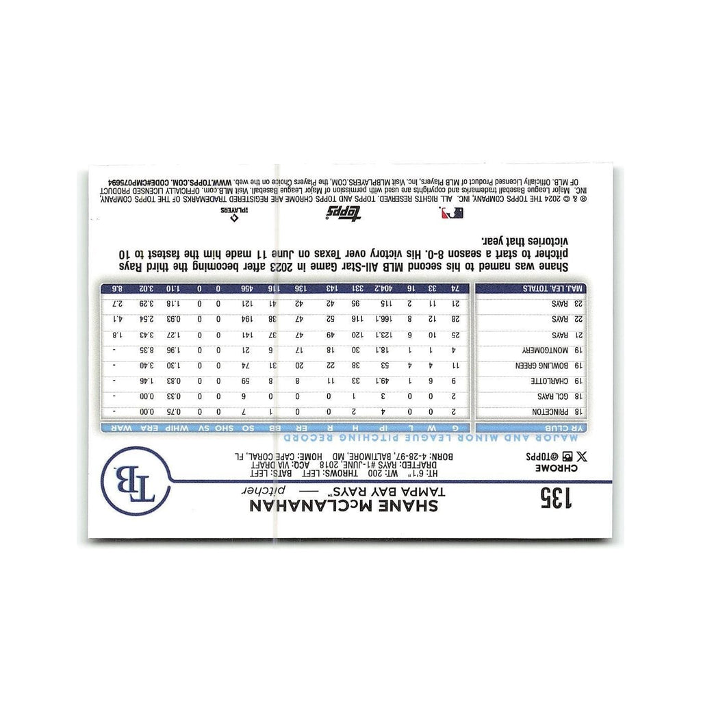 Shane McClanahan 2024 Topps Chrome #135 Tampa Bay Rays Baseball Card NM