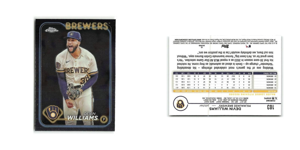 Devin Williams 2024 Topps Chrome #103 Milwaukee Brewers Baseball Card NM