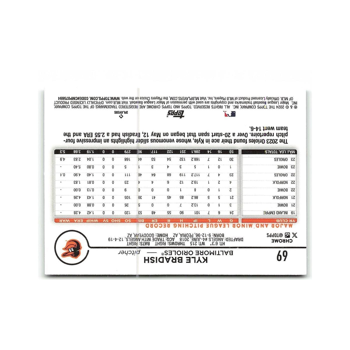 Kyle Bradish 2024 Topps Chrome #69 Baltimore Orioles Baseball Card NM