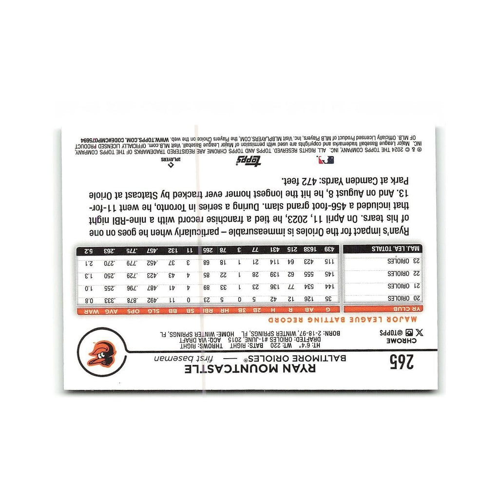 Ryan Mountcastle 2024 Topps Chrome #265 Baltimore Orioles Baseball Card NM