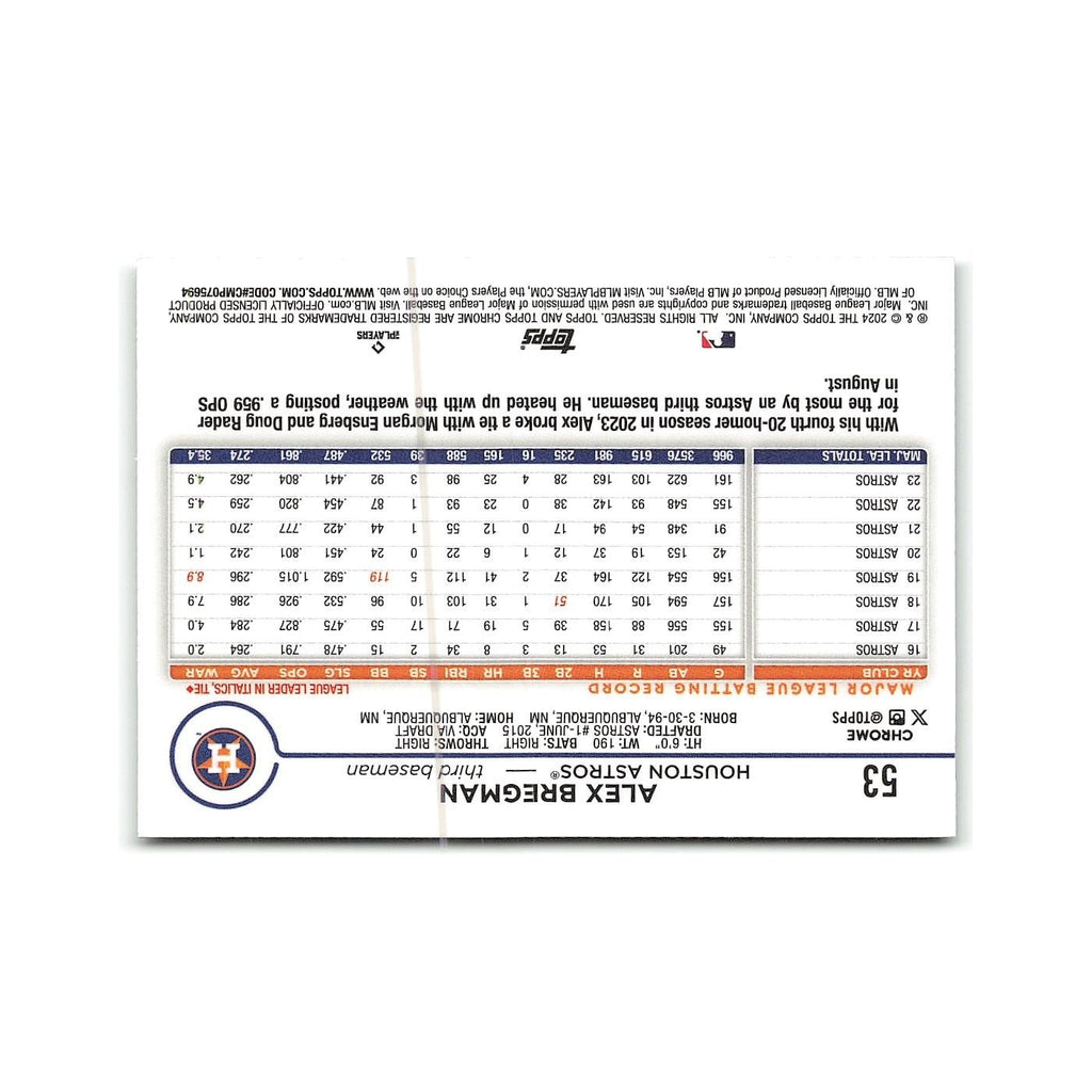 Alex Bregman 2024 Topps Chrome #53 Houston Astros Baseball Card NM