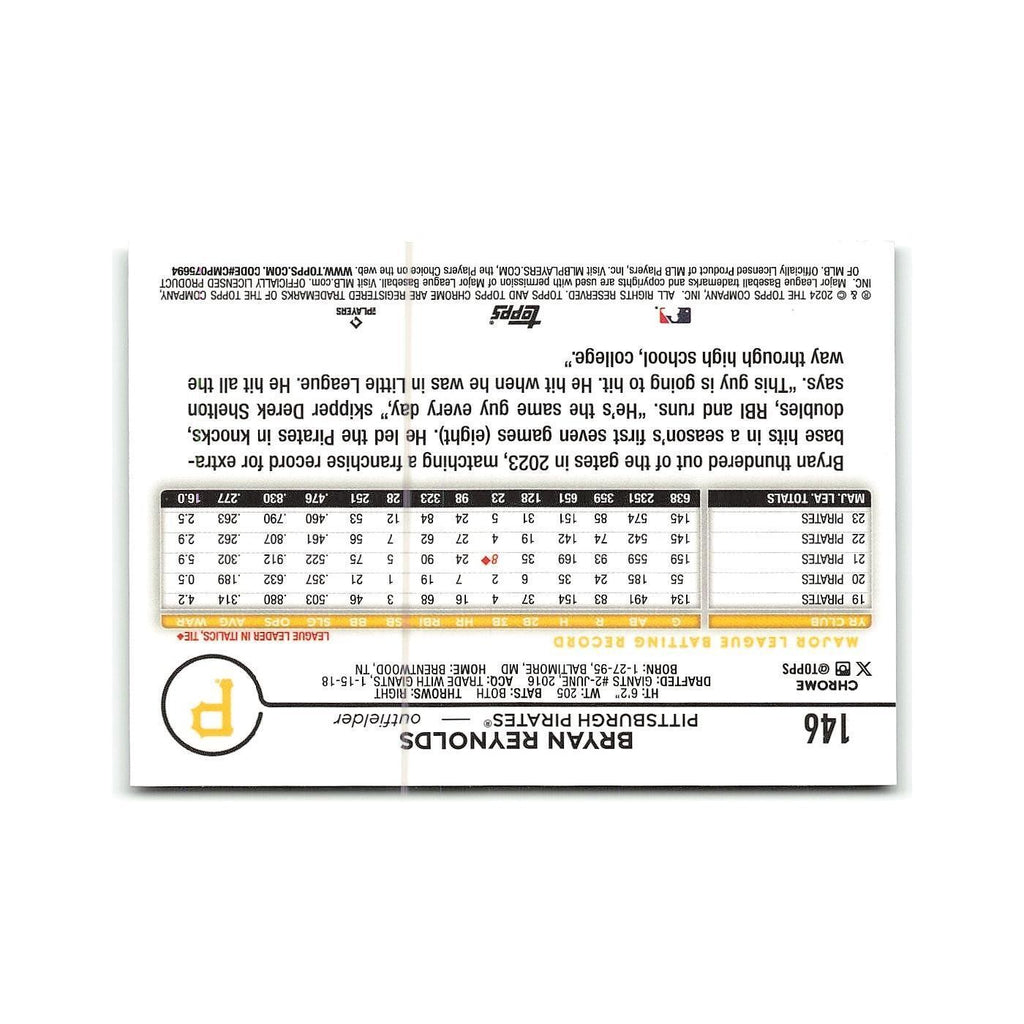 Bryan Reynolds 2024 Topps Chrome #146 Pittsburgh Pirates Baseball Card NM