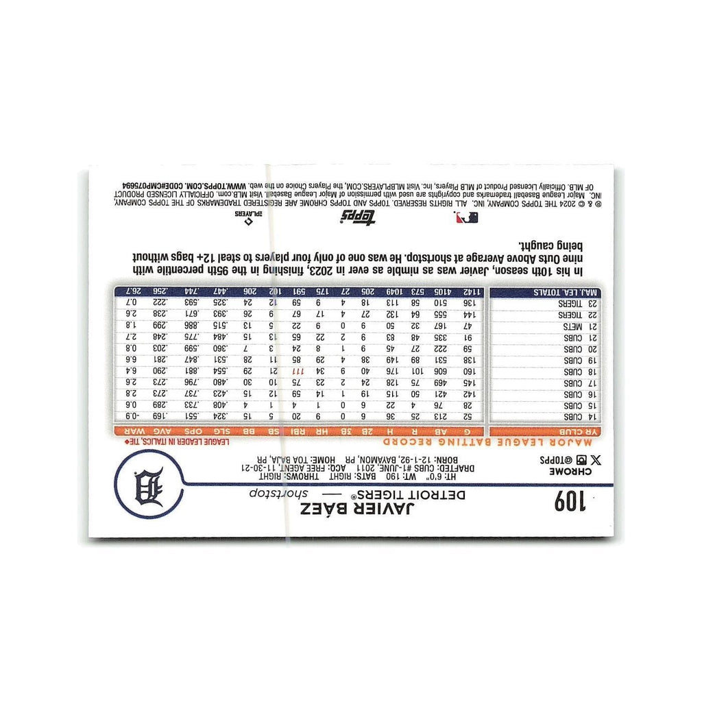 Javier Báez 2024 Topps Chrome #109 Detroit Tigers Baseball Card NM