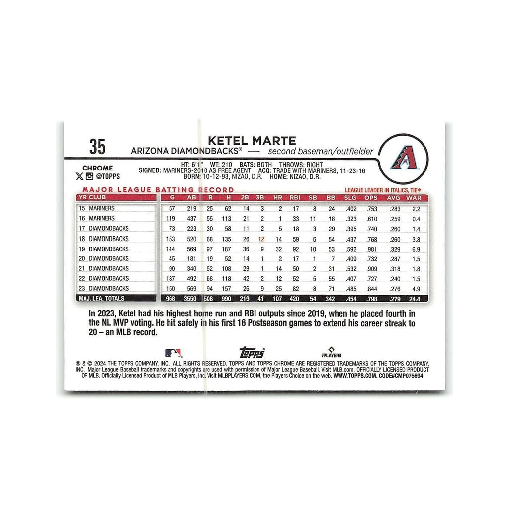 Ketel Marte 2024 Topps Chrome #35 Arizona Diamondbacks Baseball Card NM