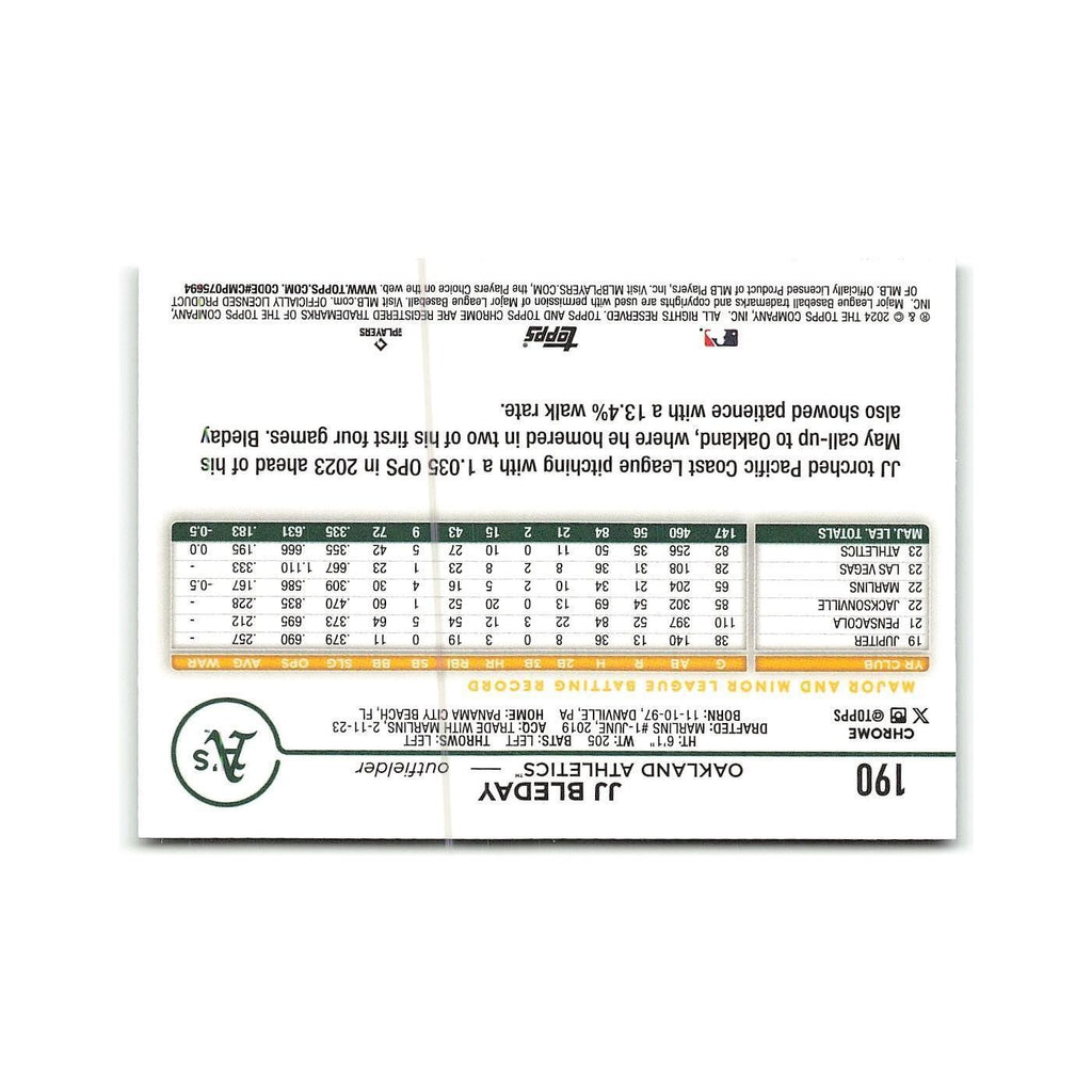 JJ Bleday 2024 Topps Chrome #190 Oakland Athletics Baseball Card NM