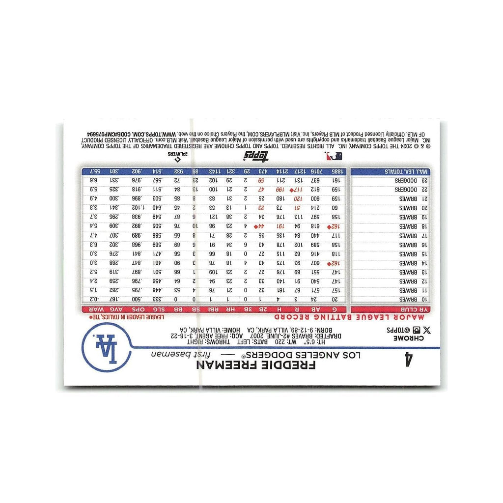 Freddie Freeman 2024 Topps Chrome #4 Los Angeles Dodgers Baseball Card NM