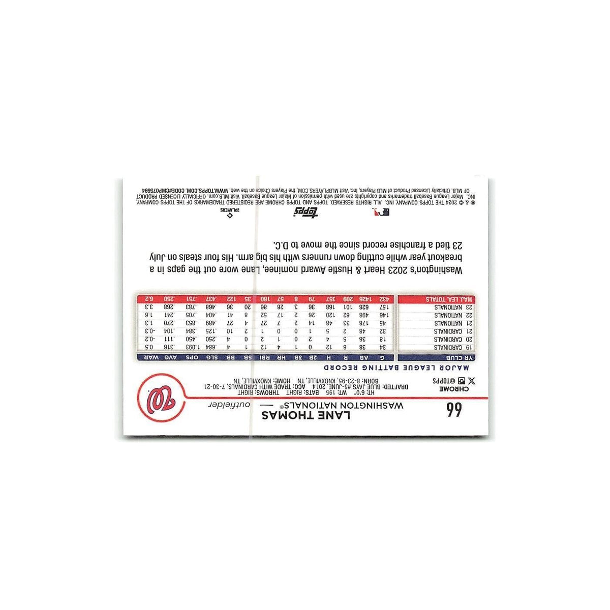 Lane Thomas 2024 Topps Chrome #66 Washington Nationals Baseball Card NM