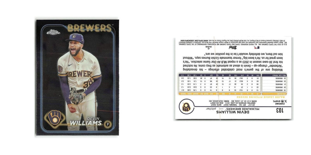 Devin Williams 2024 Topps Chrome #103 Milwaukee Brewers Baseball Card NM
