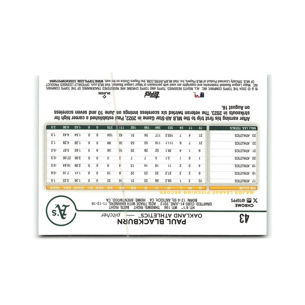 Paul Blackburn 2024 Topps Chrome #43 Oakland Athletics Baseball Card NM