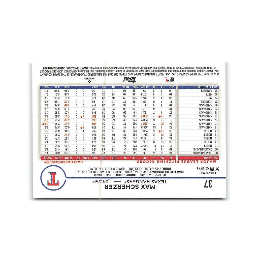 Max Scherzer 2024 Topps Chrome #37 Texas Rangers Baseball Card NM