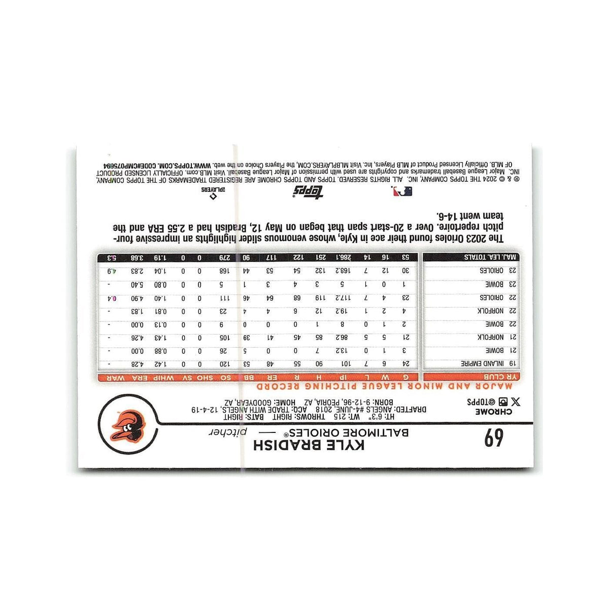 Kyle Bradish 2024 Topps Chrome #69 Baltimore Orioles Baseball Card NM