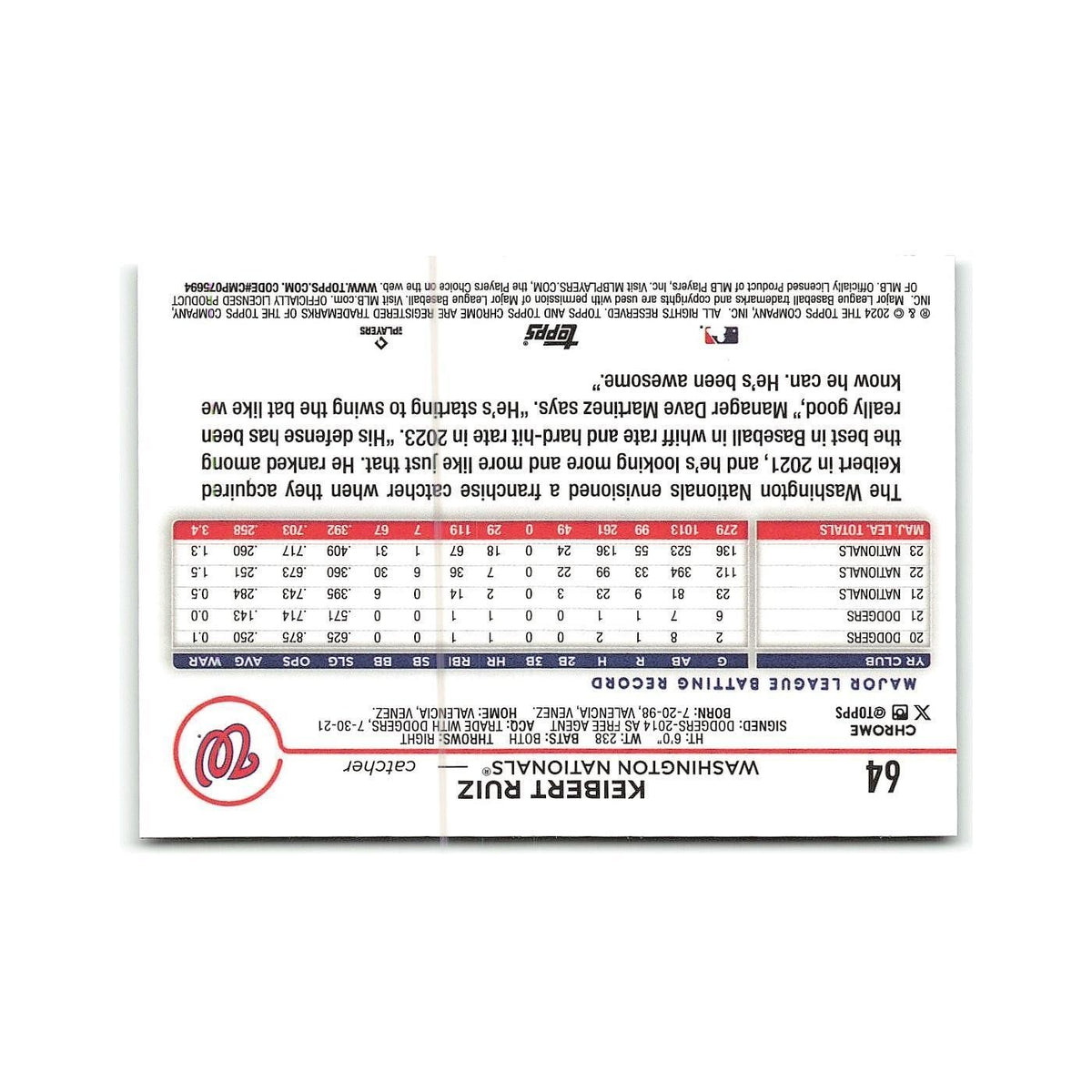 Keibert Ruiz 2024 Topps Chrome #64 Washington Nationals Baseball Card NM