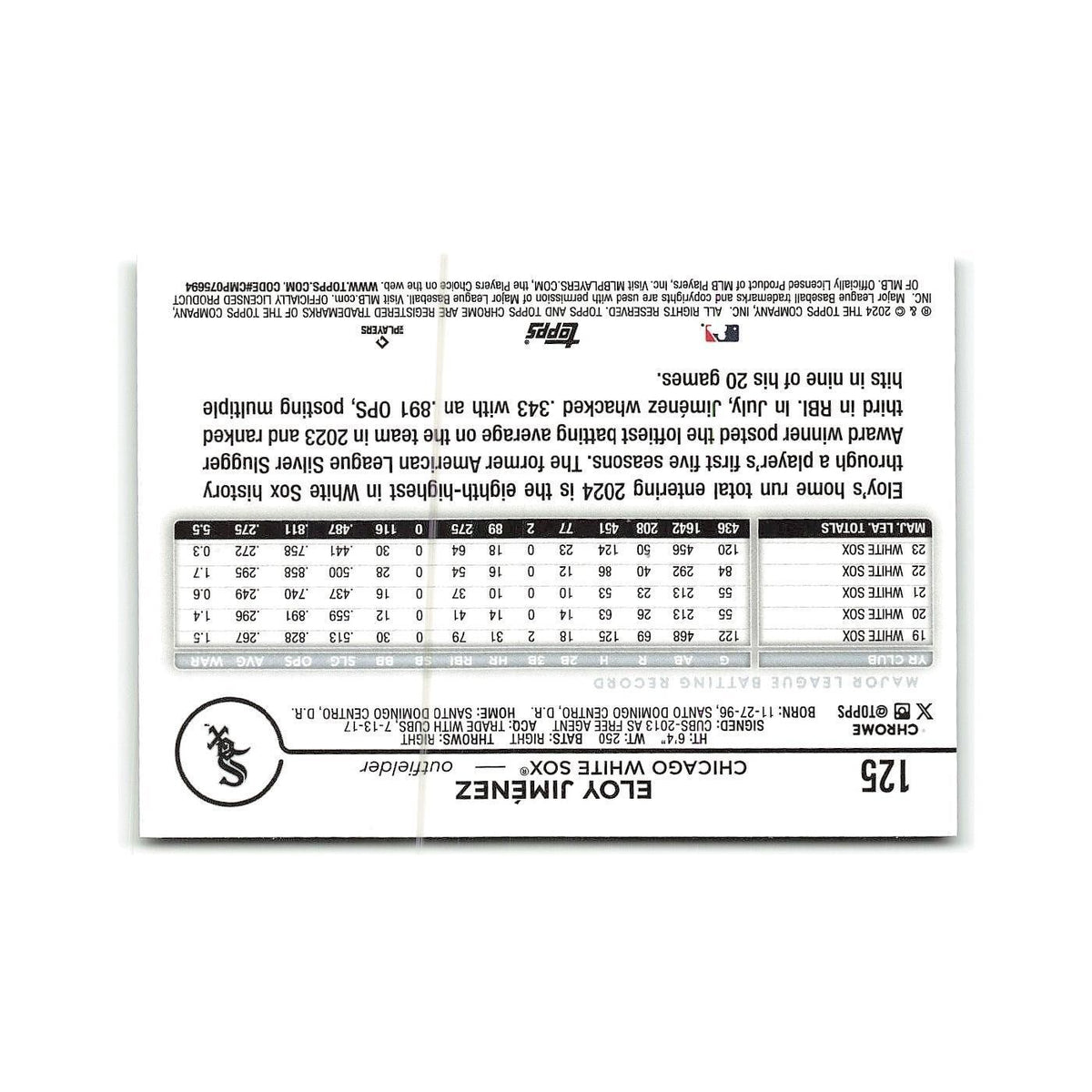 Eloy Jiménez 2024 Topps Chrome #125 Chicago White Sox Baseball Card NM