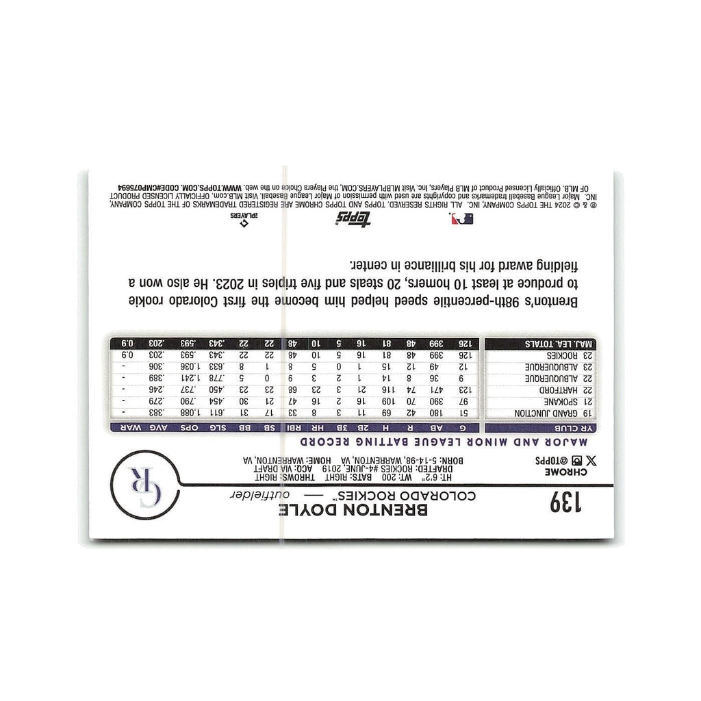 Brenton Doyle 2024 Topps Chrome #139 Colorado Rockies Baseball Card NM
