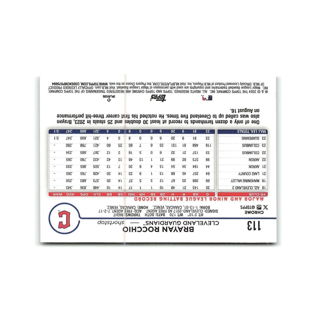 Brayan Rocchio 2024 Topps Chrome #113 Cleveland Guardians Baseball Card NM