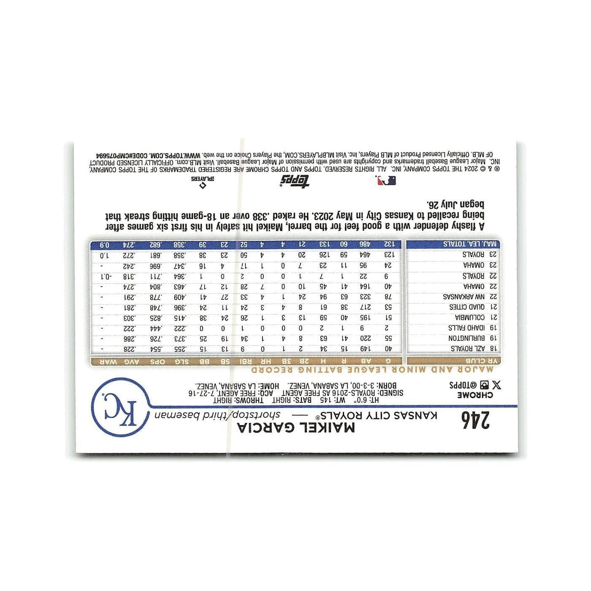 Maikel Garcia 2024 Topps Chrome #246 Kansas City Royals Baseball Card NM
