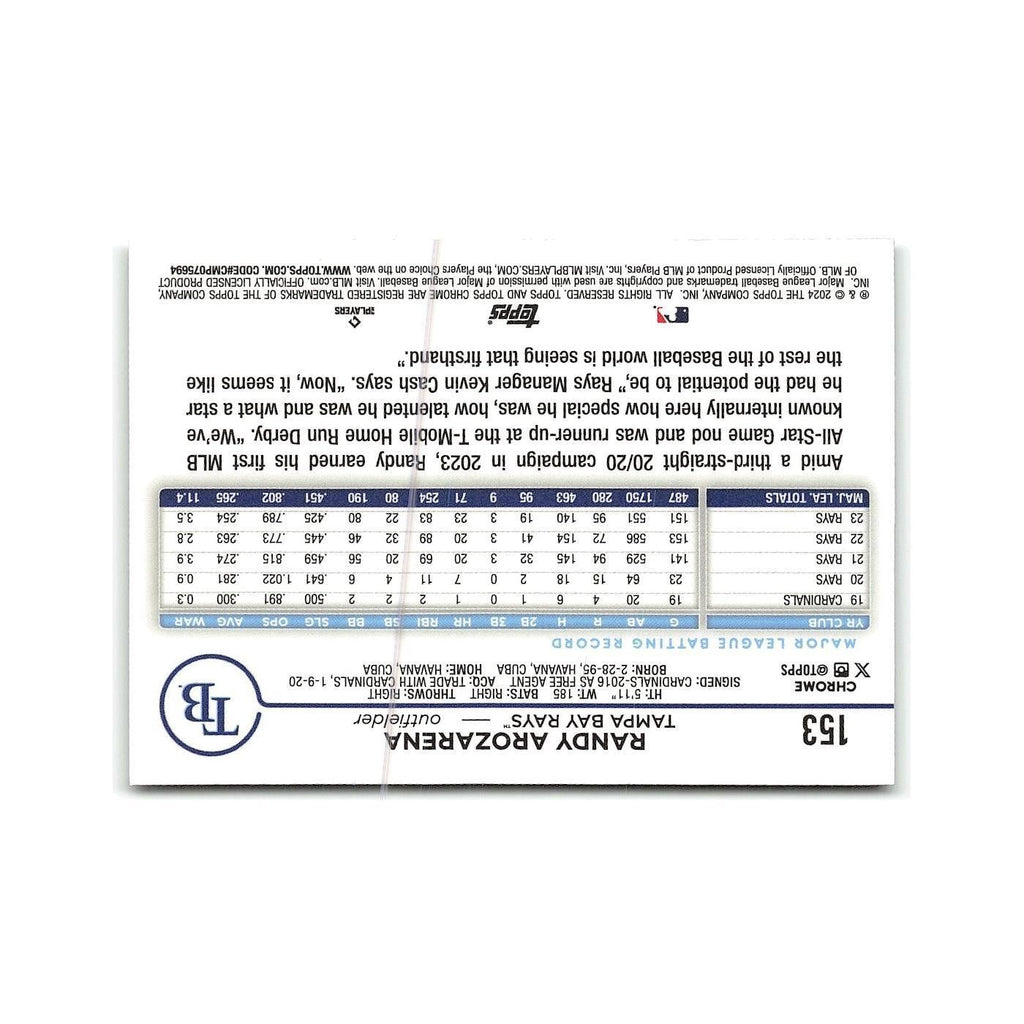 Randy Arozarena 2024 Topps Chrome #153 Tampa Bay Rays Baseball Card NM